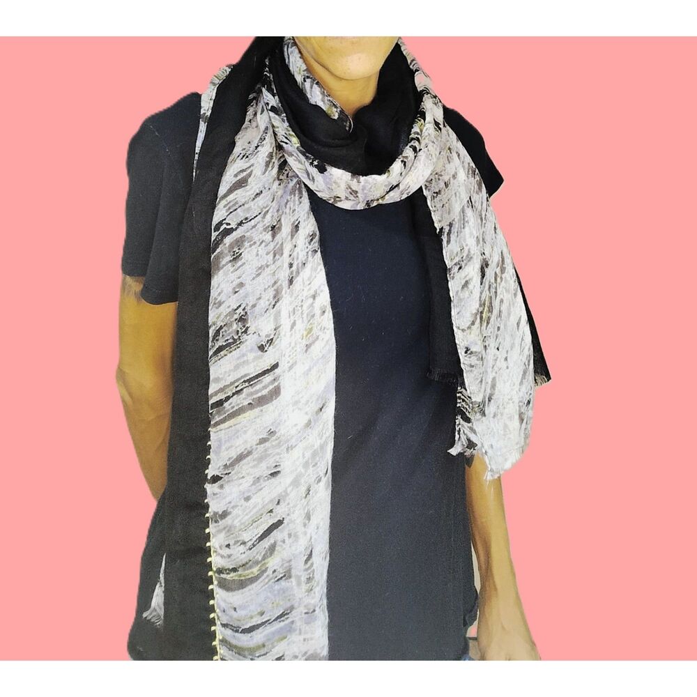 Black White Green Boho Patchwork Scarf Shawl Versatile Wrap